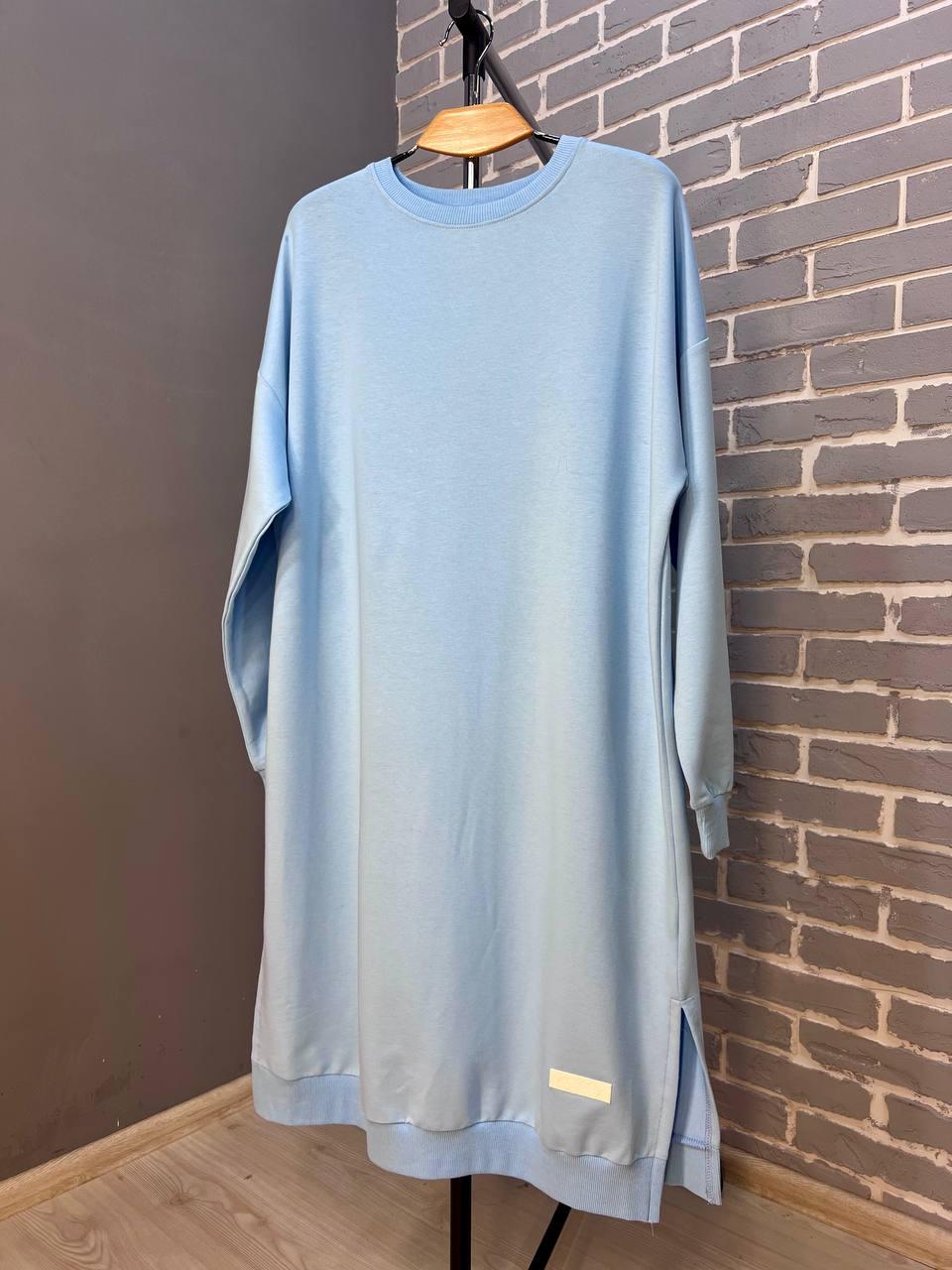 Платье женское MY CITY 8211 спортивное средняя длина разрезы снизу резинка двунитка OS Голубой (1883) - фото 5