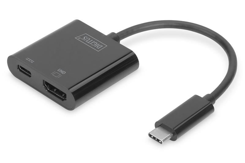 Адаптер Digitus USB-C HDMI+USB-C UHD 4K M/F 0,11 м Черный (ERC-DA-70856)