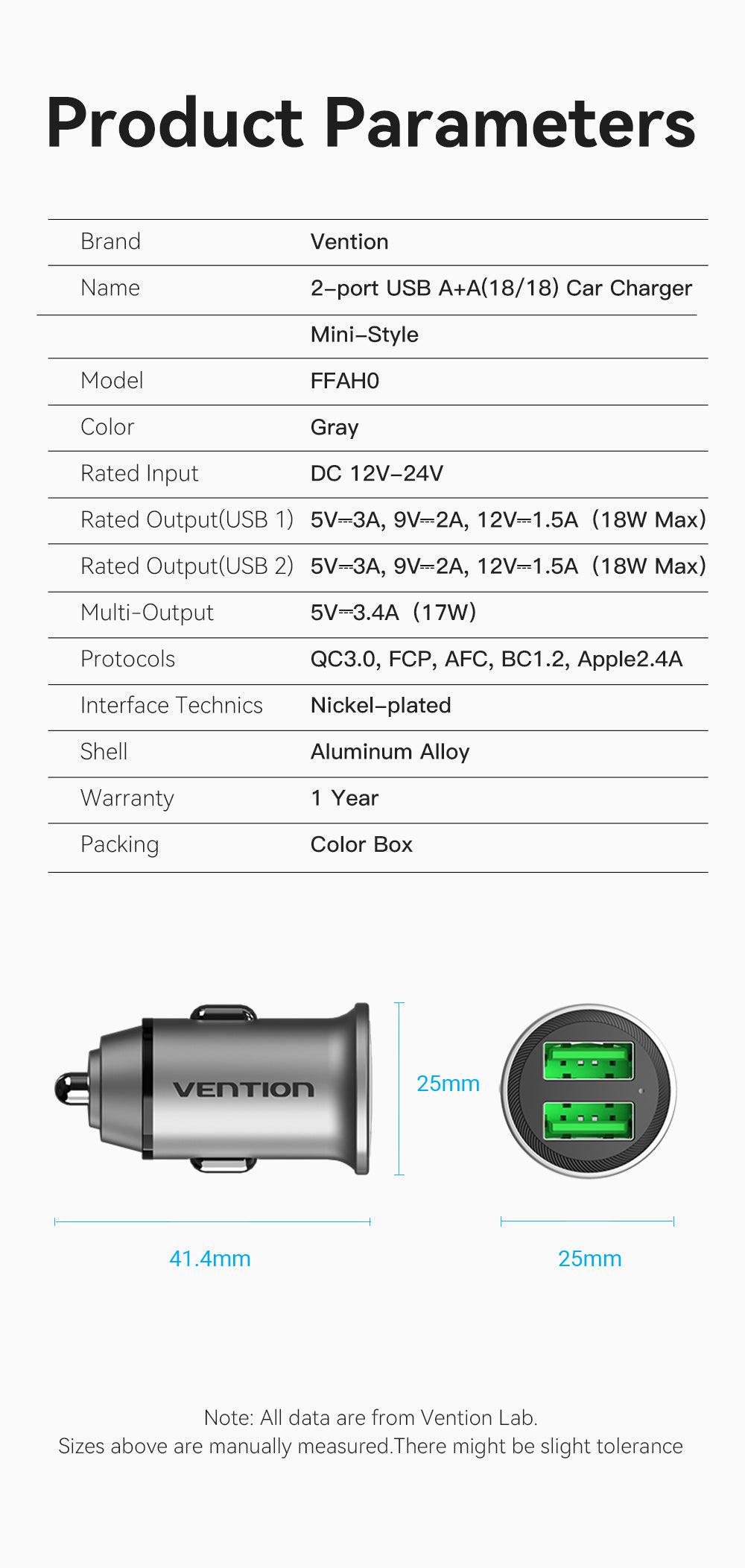 Зарядний пристрій автомобільний Vention 2x USB 18W/18W 4.8A USB-A Quick Charge 4.0/QC3.0 алюмінієвий Сріблястий (FFAH0) - фото 3 Зарядний пристрій автомобільний Vention 2x USB 18W/18W 4.8A USB-A Quick Charge 4.0/QC3.0 алюмінієвий Сріблястий (FFAH0) - фото 3