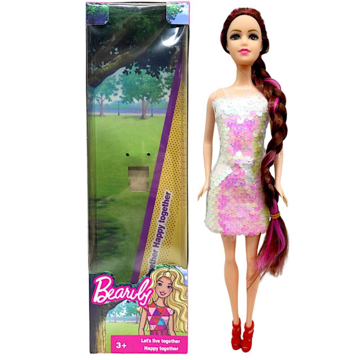 Кукла в платье с пайетками шатенка в кремовом наряде (237950)