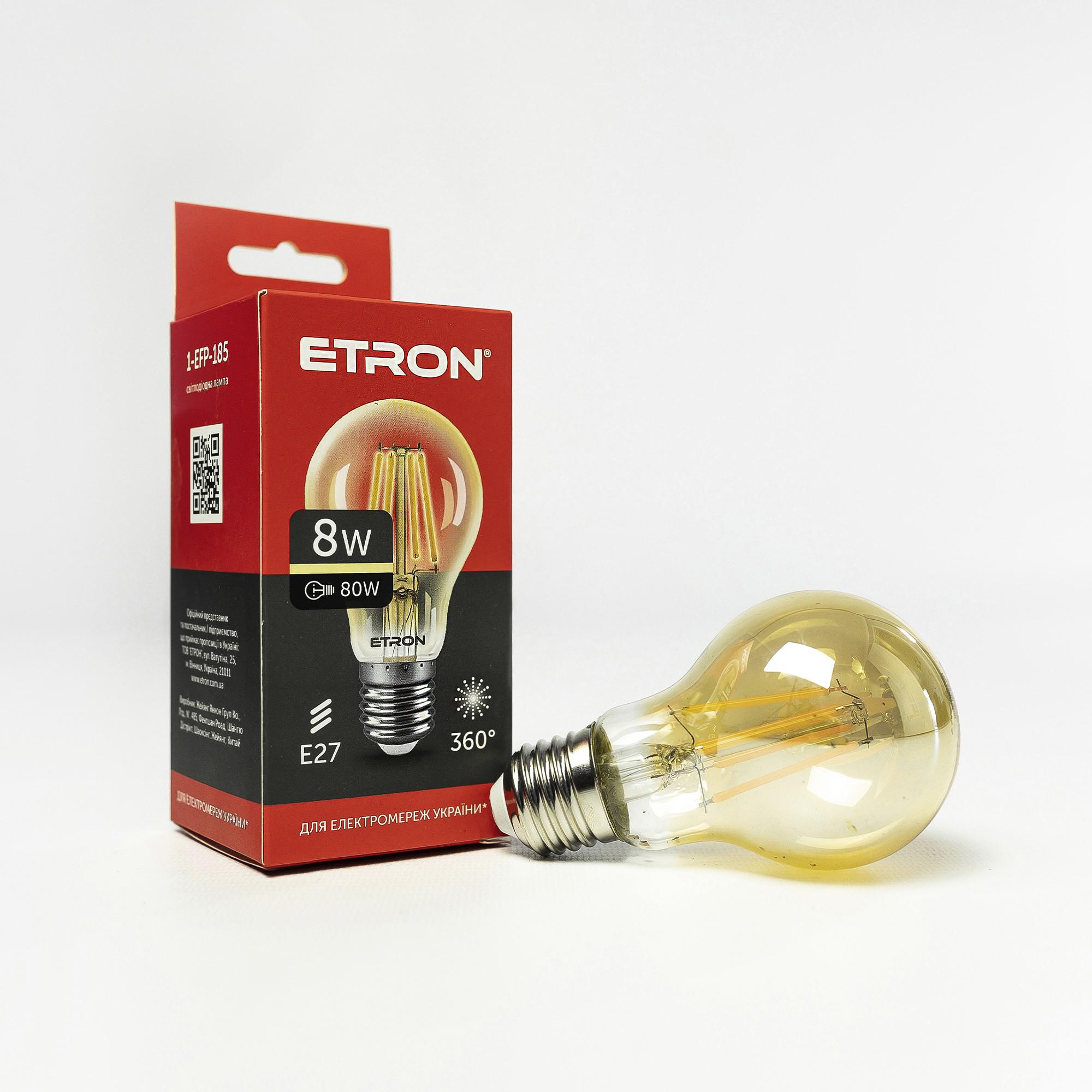 LED лампа ETRON Filament C35 E27 5W 2700K позолочене скло 1-EFP-185