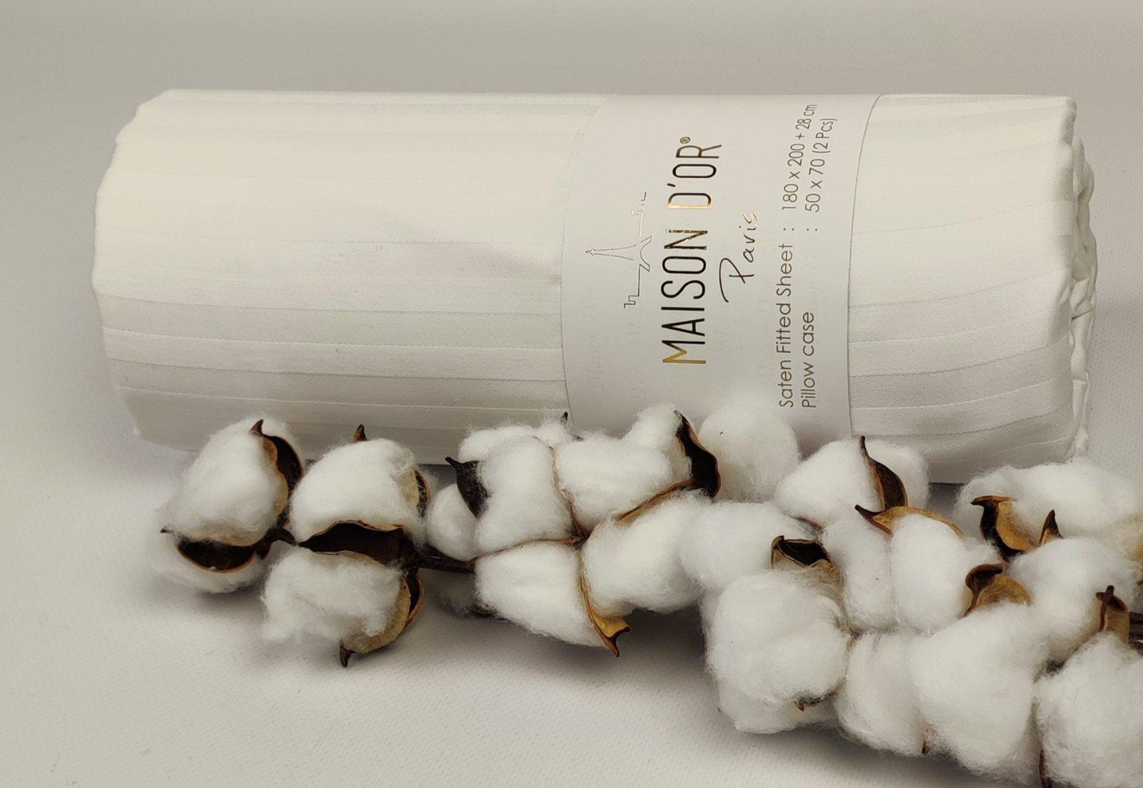 Простынь на резинке Maison D'or 180x200 см с наволочками страйп-сатин White (CN23367)