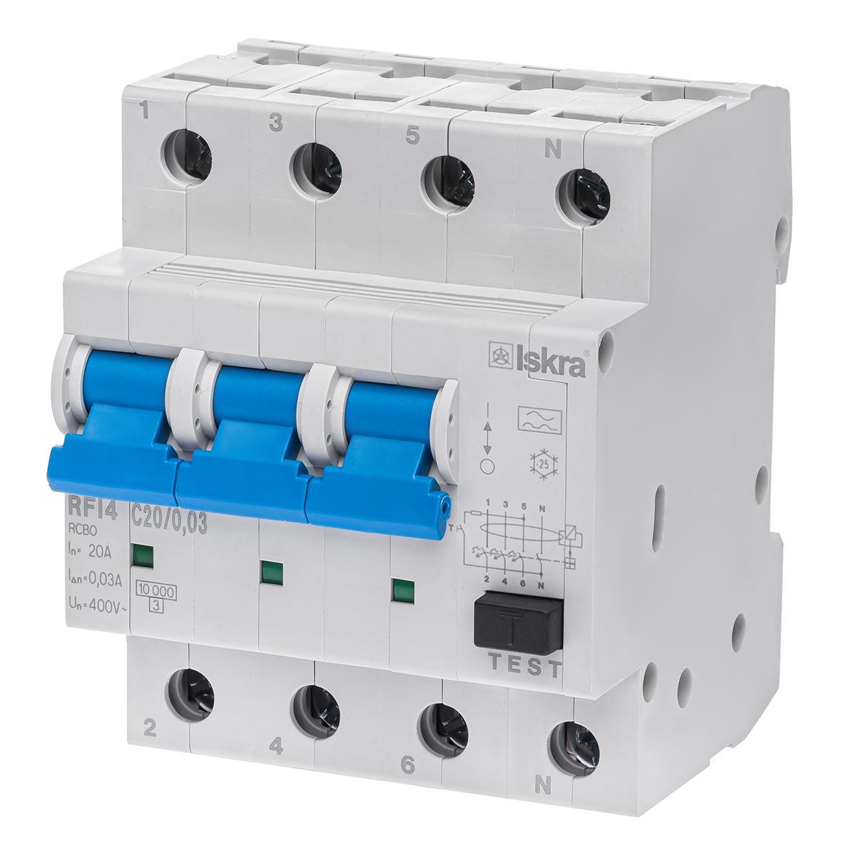 Дифференциальный автоматический выключатель ISKRA RFI4C20A 3P N 20 A AC 30 mA DIN IP20 (786100979000)