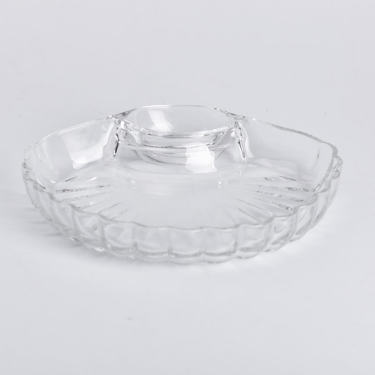 Блюдо для закусок фігурне із соусником 21х19х3 см Прозорий (HP-YH-58) - фото 3