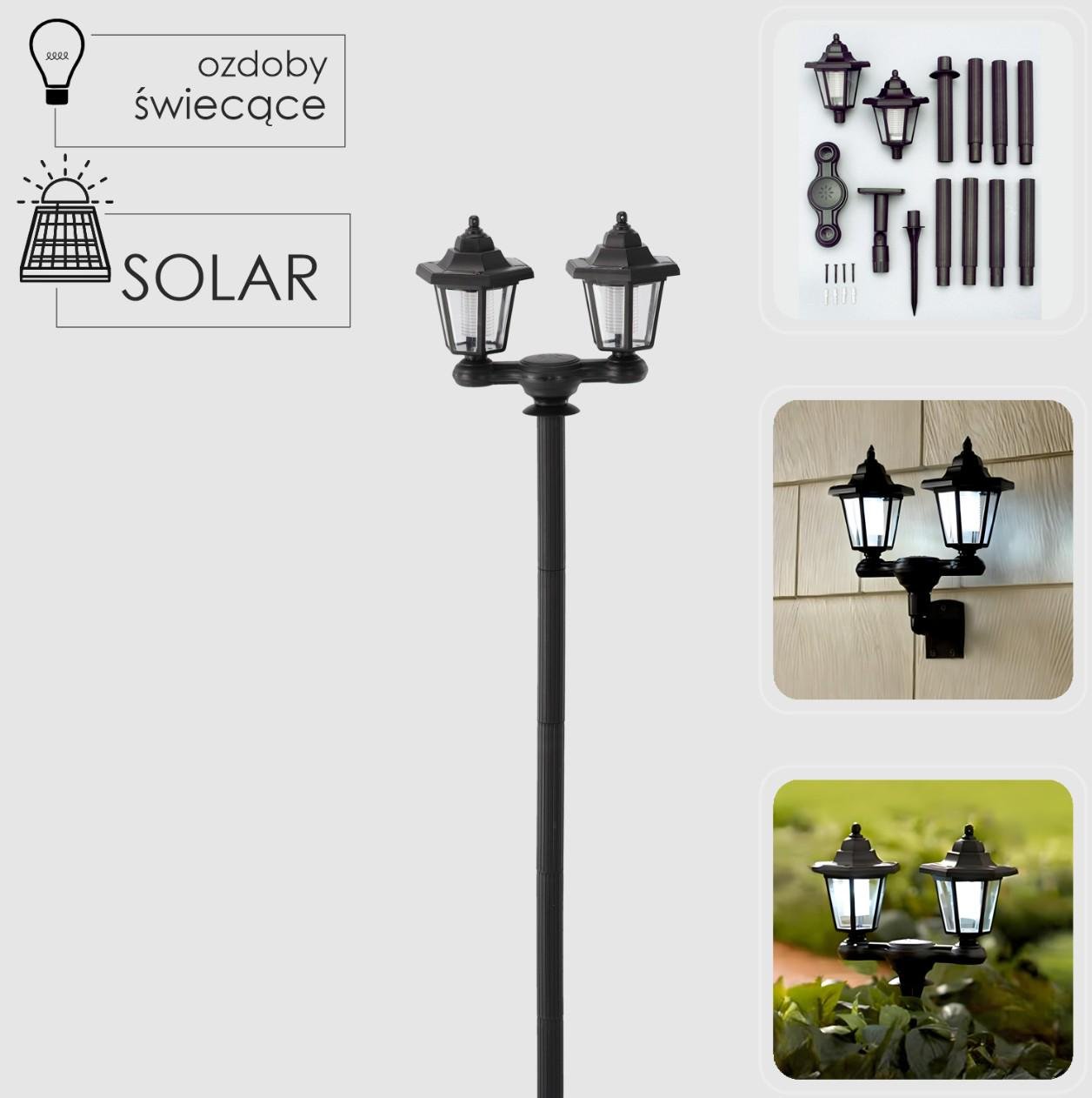 Светильники солнечные садовые двойные Garden Line SOL613 на солнечной батарее 27,5x27,5x152 см (24723126) - фото 4