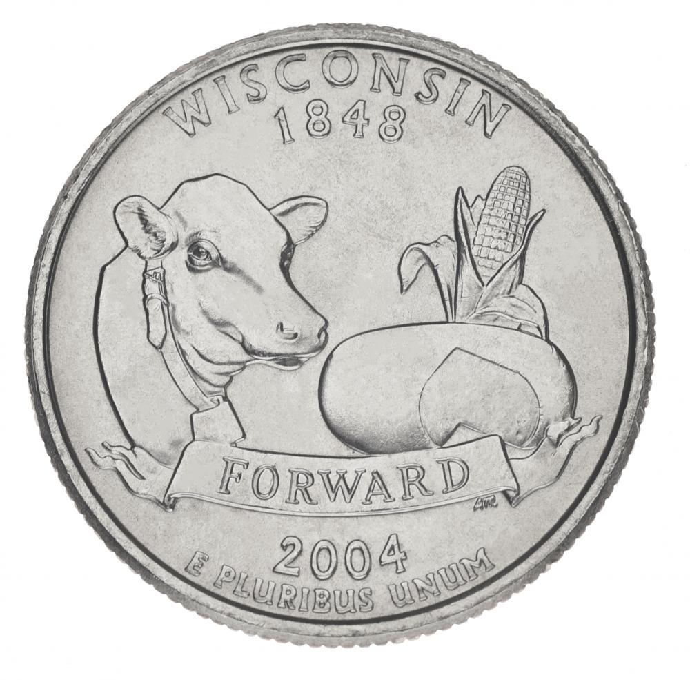 Коллекционная монета США 25 центов 2004 P Штаты и территории - Висконсин UNC (KM#359)