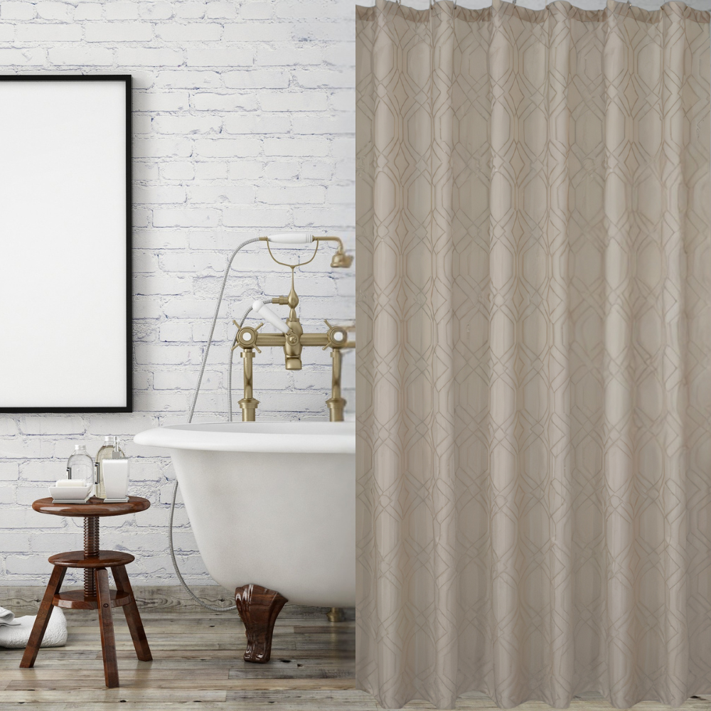 Шторка для ванної та душу водовідштовхувальна з поліестеру з металевими гачками 180x180 см Бежевий