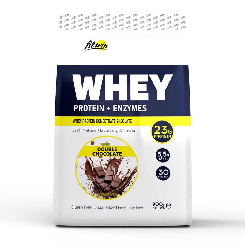 Протеин сывороточный FitWin Whey Protein + Enzymes 900 г Двойной шоколад