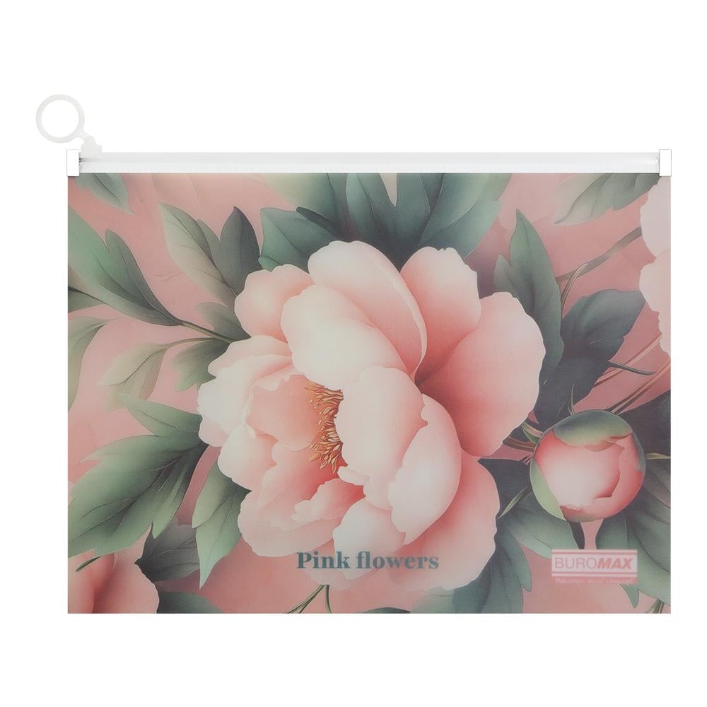 Папка-конверт Buromax Peony Arabeski на zip-молнии A4 полипропилен Розовый (BM.3948-10)