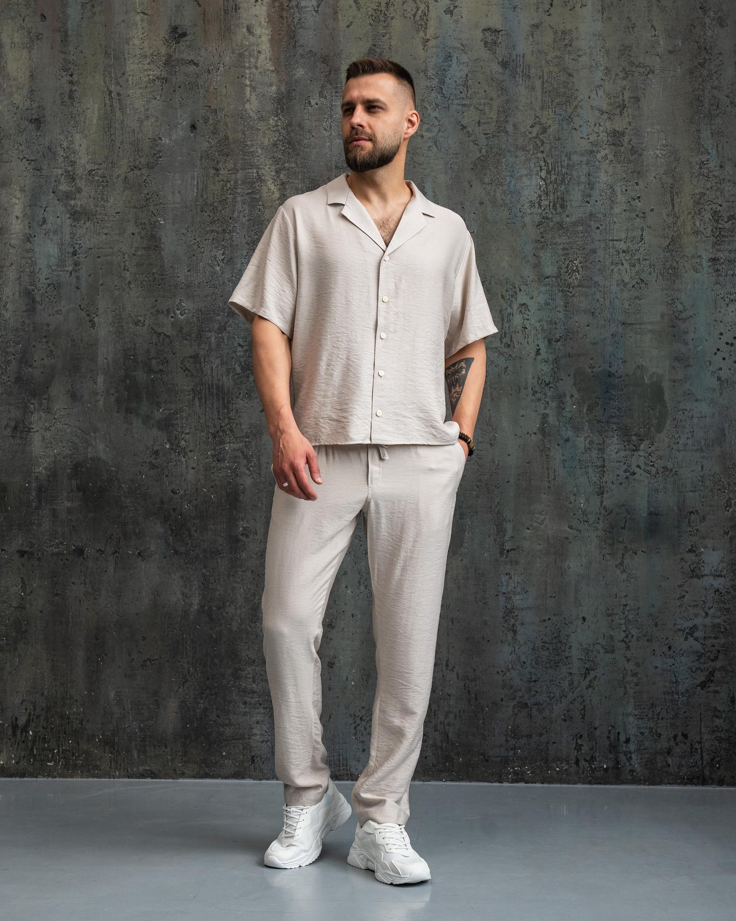 Костюм мужской летний Aero льняной M Бежевый (26374/2/2)