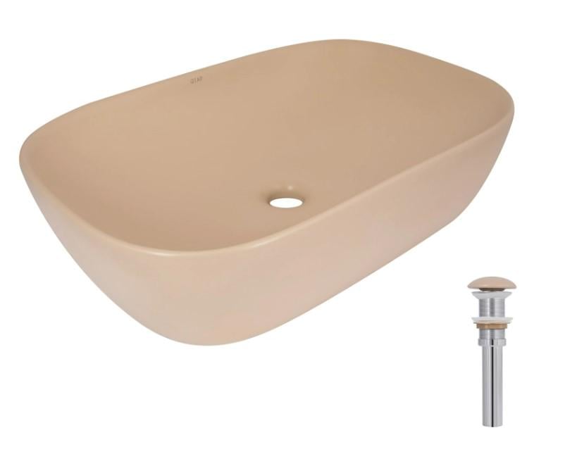 Раковина накладная прямоугольная Qtap Robin с донным клапаном Beige (QTROB188SB49787)