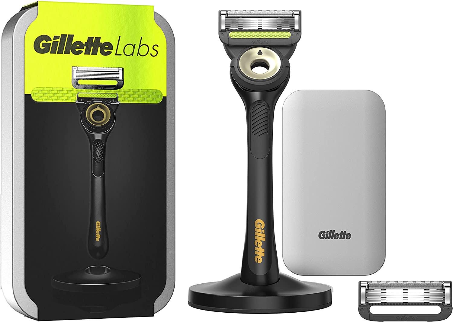 Станок для бритья мужской Gillette Labs BLACK AND GOLD edition 5 лезвий и 2 картриджа с подставкой и кейсом - фото 3