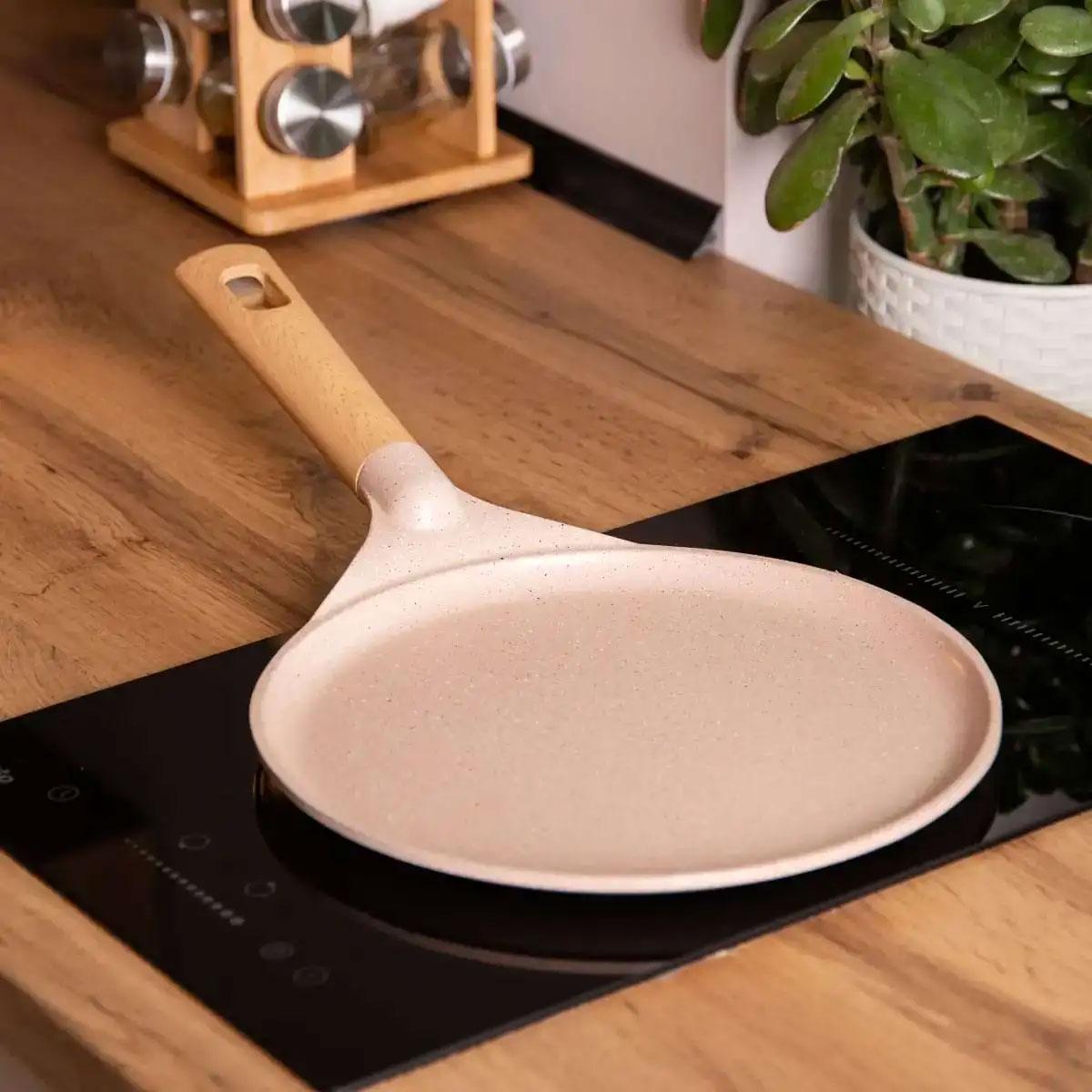 Сковорода блинная алюминиевая MGC с мраморным антипригарным покрытием толстое дно 26 см Бежевый (5201) - фото 3 Сковорода блинная алюминиевая MGC с мраморным антипригарным покрытием толстое дно 26 см Бежевый (5201) - фото 3