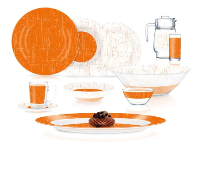 Сервіз столовий ударостійкий Luminarc Ambi Poppy Orange склокераміка 46 предметів Помаранчевий з білим (169-135-V5977)