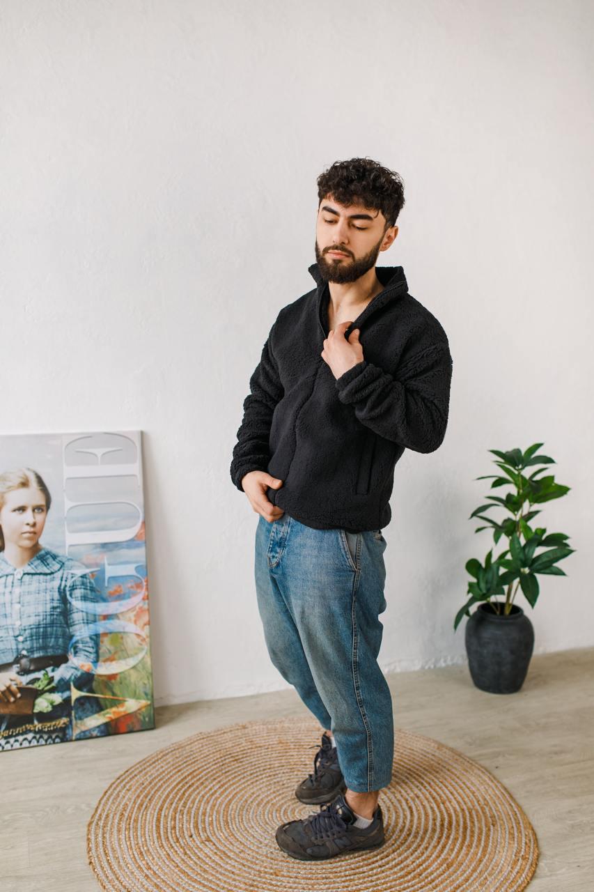 Кофта чоловіча барашкова на блискавці тепла S Чорний (D0048) - фото 3