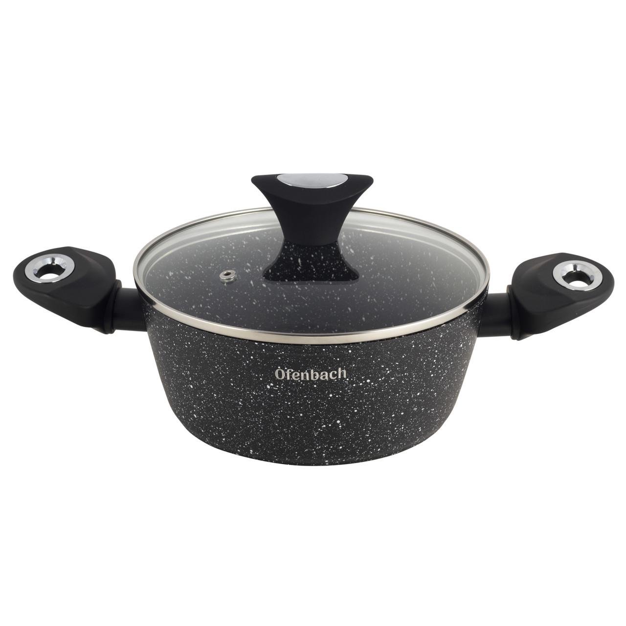 Набір посуду зі скляними термостійкими кришками та підставками Ofenbach КМ-100520 з литого алюмінію з 12 предметів Чорний мармур (150-84-100520) - фото 7 Набір посуду зі скляними термостійкими кришками та підставками Ofenbach КМ-100520 з литого алюмінію з 12 предметів Чорний мармур (150-84-100520) - фото 7