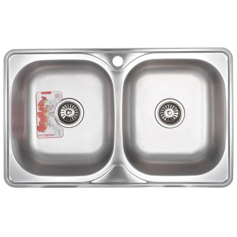 Мойка для кухни Zerix Z7848D-08-180E Double нержавеющая сталь прямоугольная врезная 0,8 мм 780x480 мм (ZS0578)
