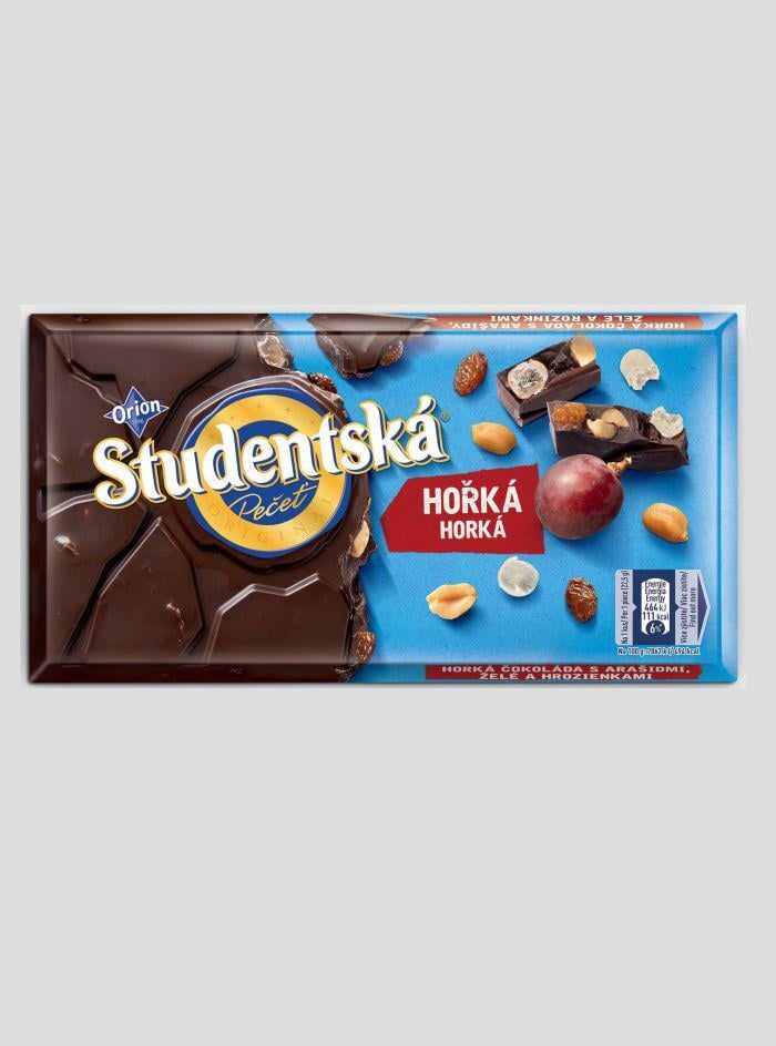 Черный шоколад с желе Orion Studentska Horka Nestle с арахисом и изюмом 170 г