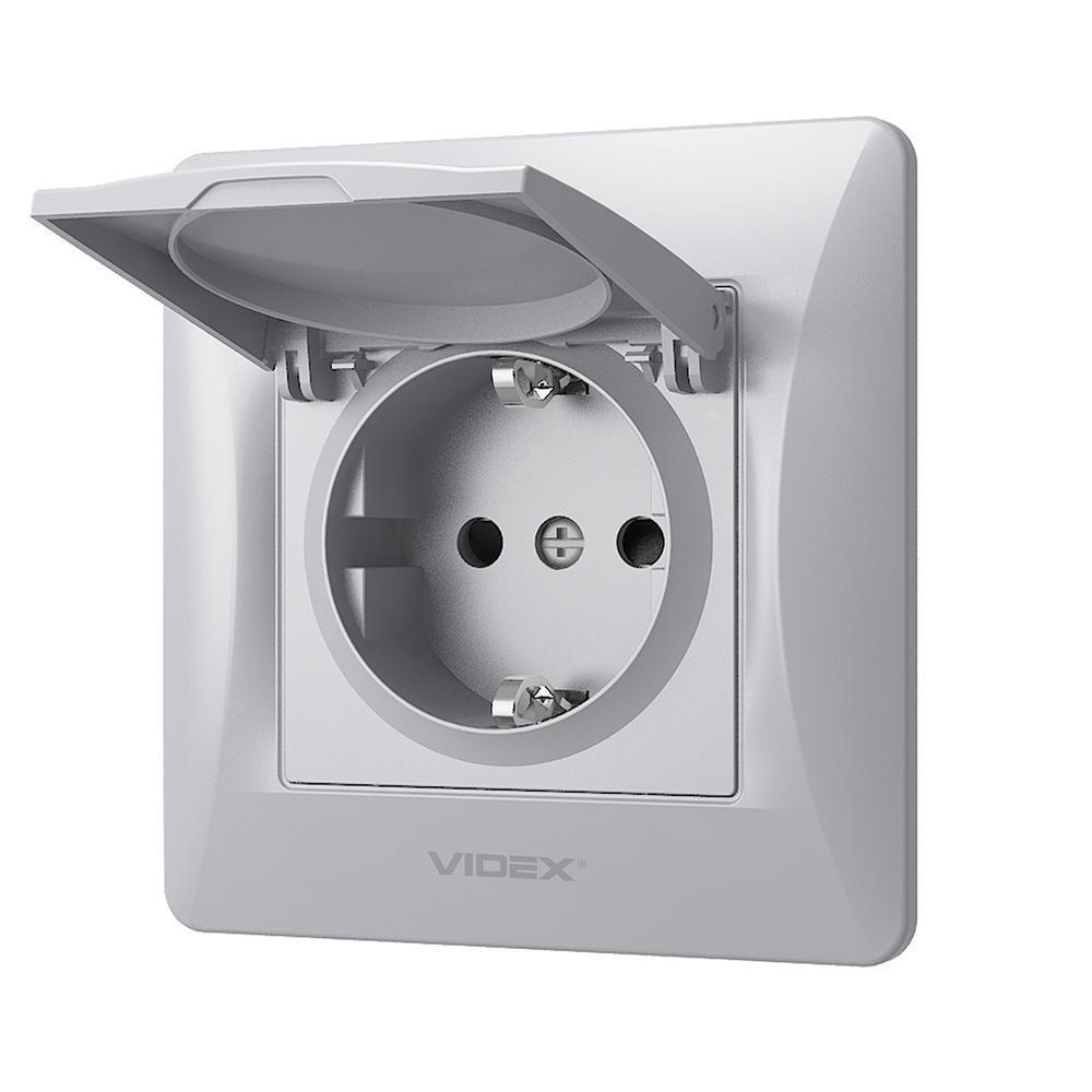 Розетка Vіdех Bіnеrа одинарна із заземленням та кришкою Срібний (22551013)