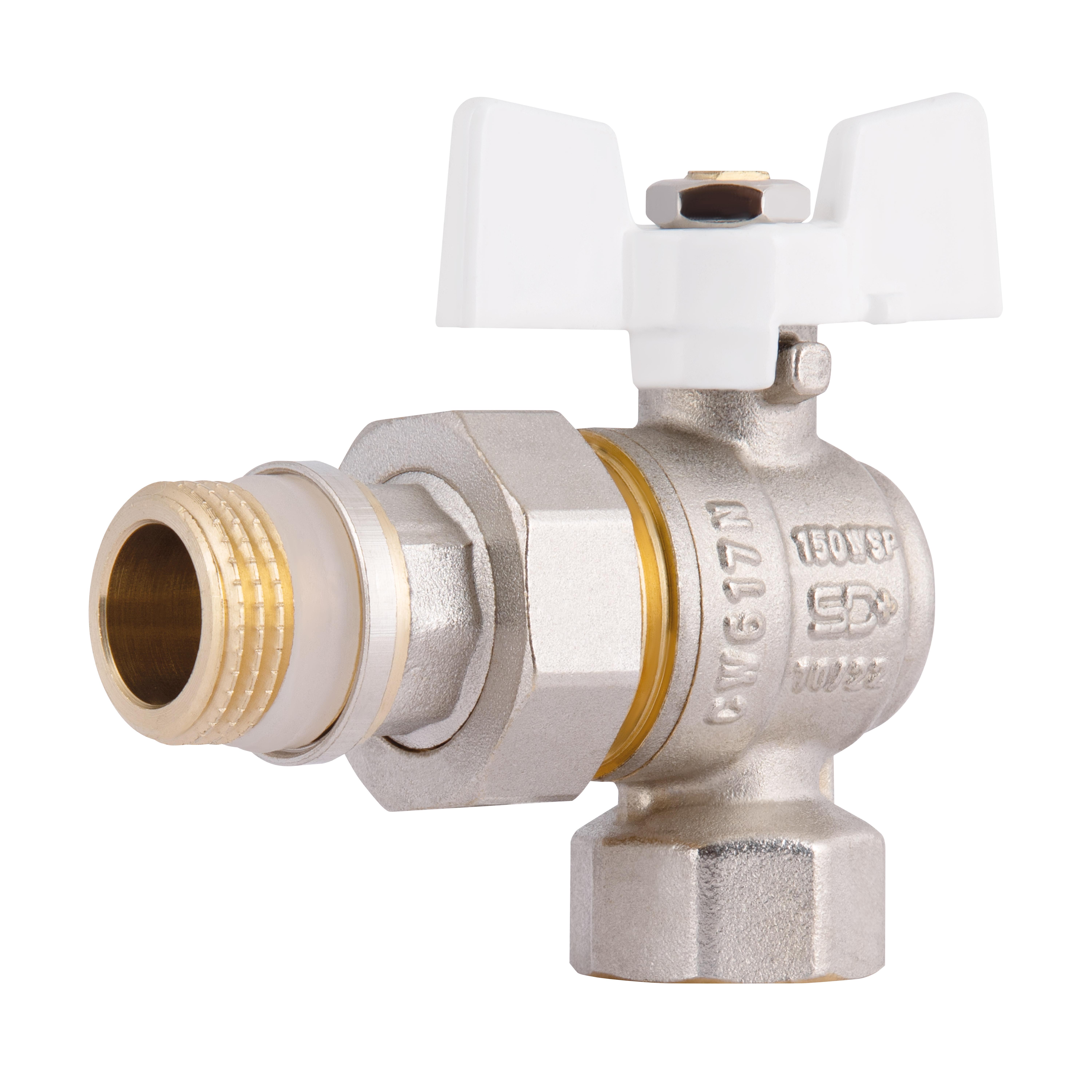 Кран шаровой Thermo Alliance SD Plus 1/2" УЗ угловой с американкой латунный конус PN40 антитечка бабочка (SD901NW15PN40)