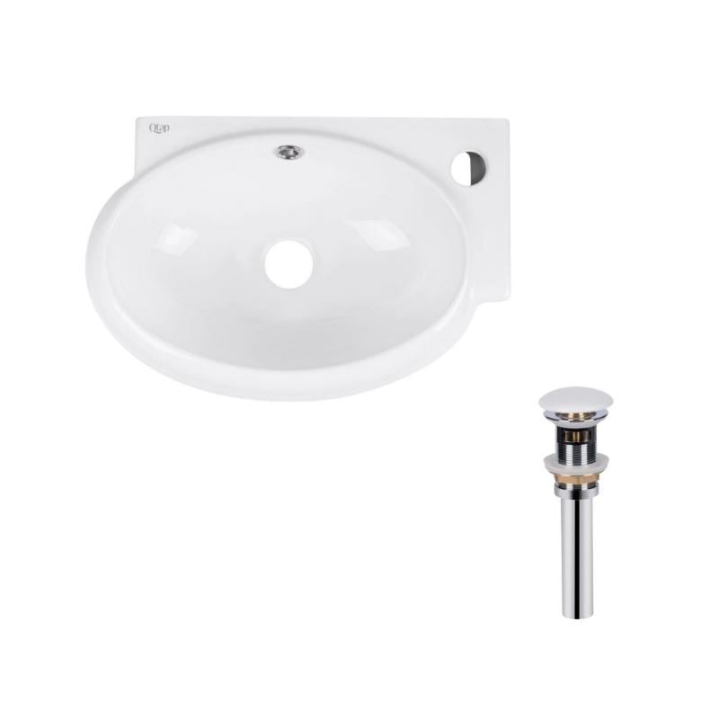 Раковина подвесная овальная Qtap Leo правая с донным клапаном PU02O 430x290x140 мм White (QT11115011RWN47333)
