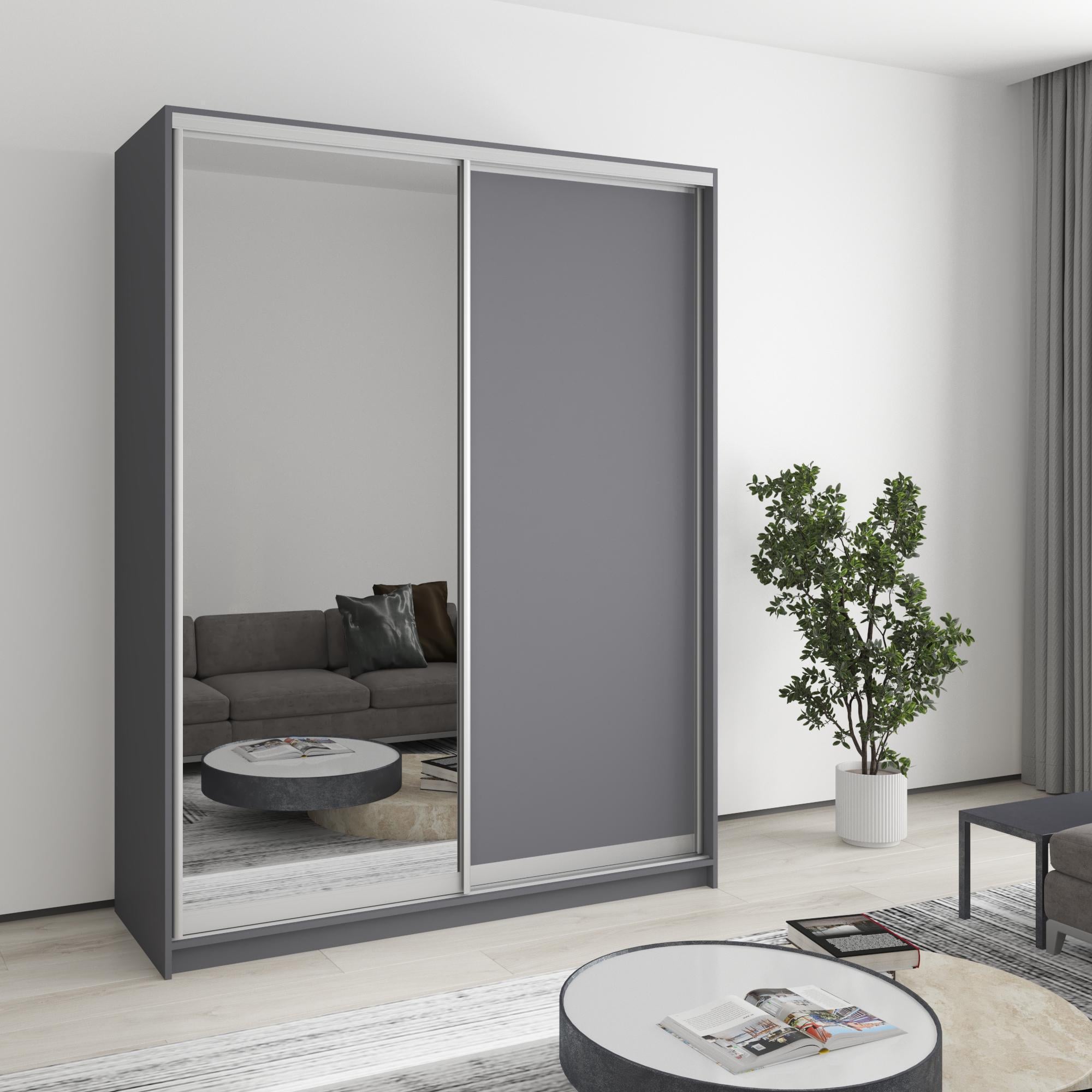 Шкаф-купе двухдверный MebelStar Комбо AL ДСП/зеркало 160x60x210 см Антрацит (MBS-2751) Шкаф-купе двухдверный MebelStar Комбо AL ДСП/зеркало 160x60x210 см Антрацит (MBS-2751)