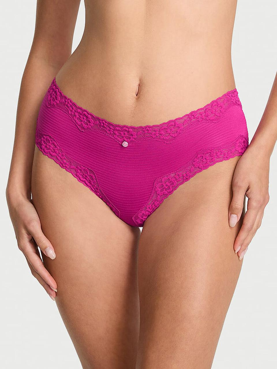 Трусики женские Victoria's Secret Cotton Shadow Stripe Lace-Waist Cheeky XS Розовый (255223784410)