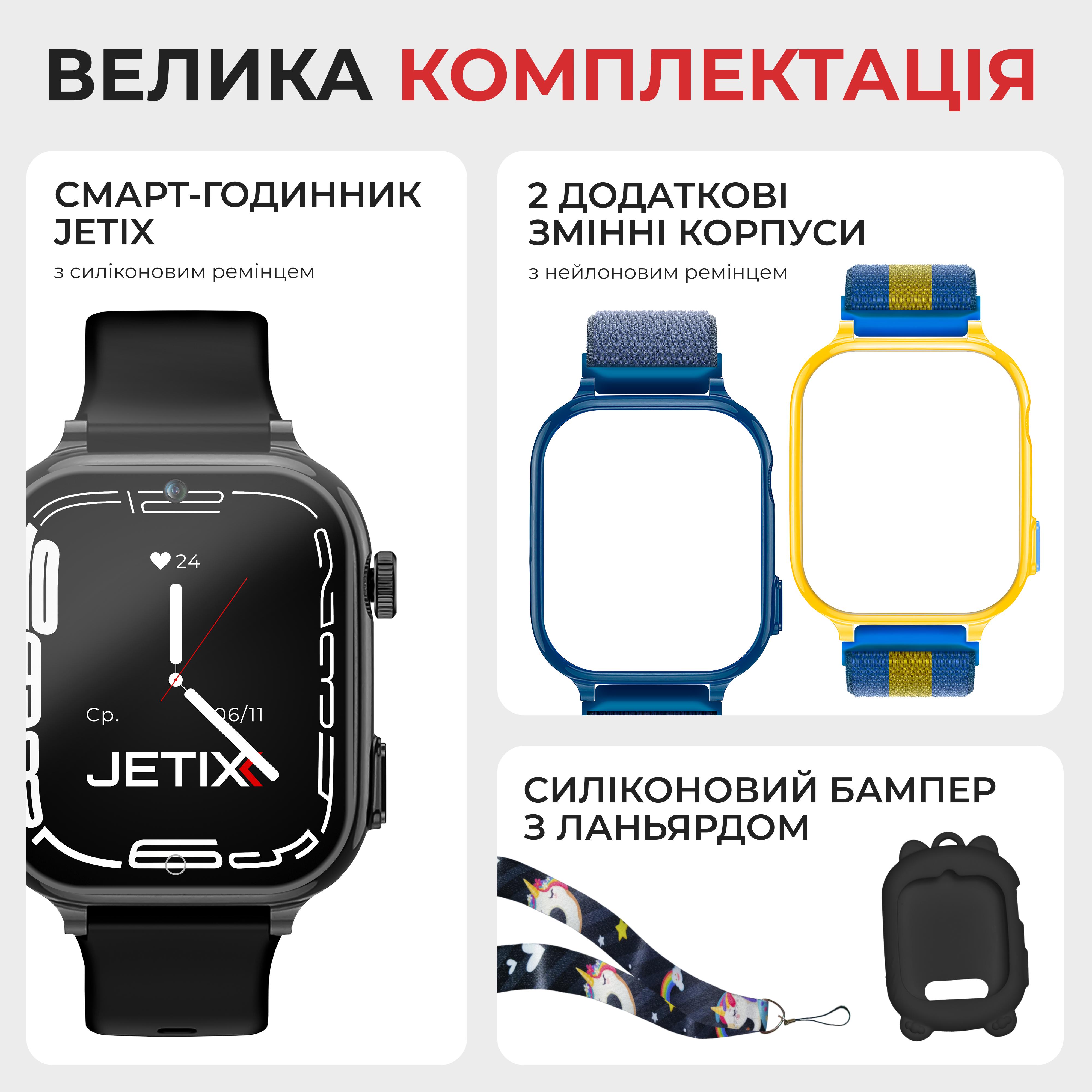 Смарт-часы детские JETIX G100 4G со сменным корпусом в комплекте Черный/Синий/Желто-синий (G100-B) - фото 2