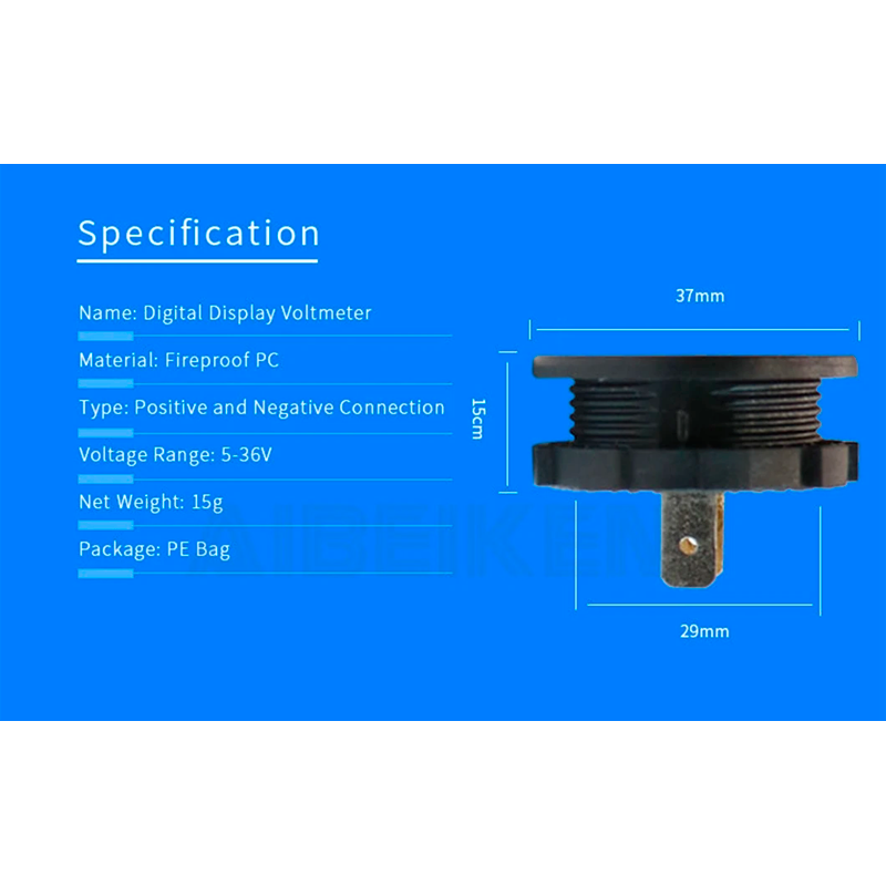 Вольтметр автомобільний цифровий вбудований 37x15 мм (2159397818) - фото 6