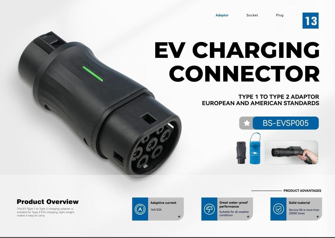 Адаптер Type 1/Type 2 (BS-EVSP005) - фото 2 Адаптер Type 1/Type 2 (BS-EVSP005) - фото 2