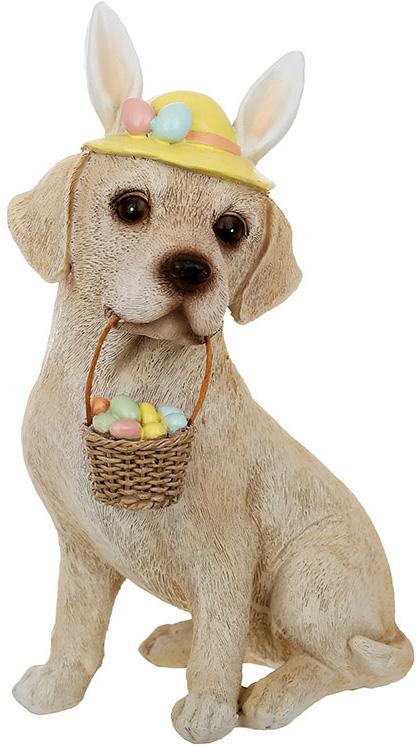 Статуэтка декоративная Собака в шляпе с корзиной полистоун 21 см