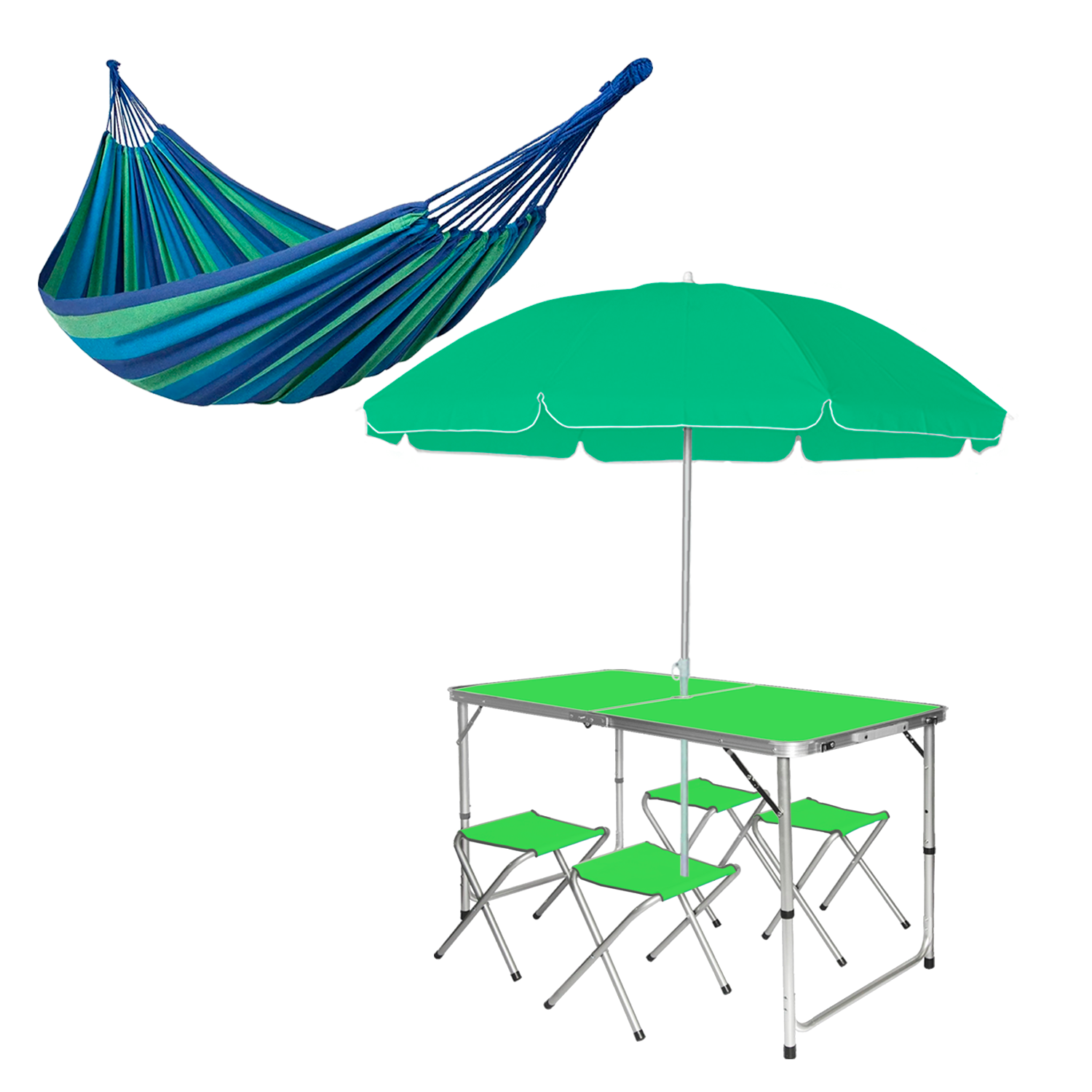 Комплект туристичний розкладний стіл зі стільцями у валізі/парасолька/гамак Blue/Green (7792b171)