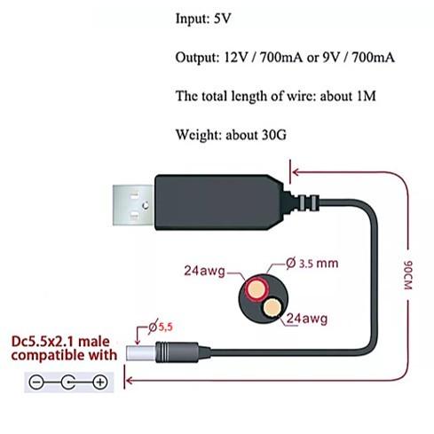 Кабель USB повышение DC-DC до 9В 90 см - фото 3