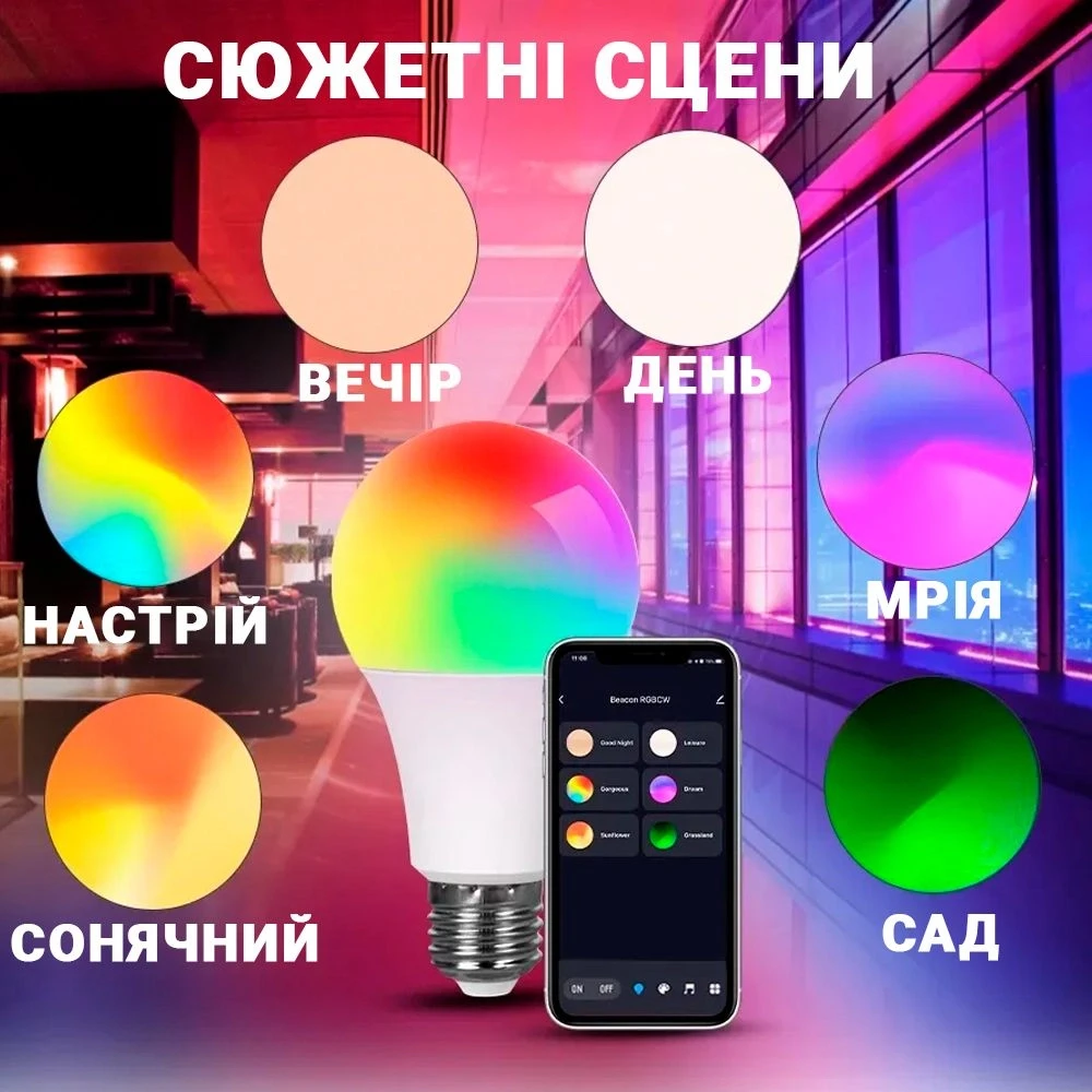 Лампочка умная RGB 9 Вт с Wi-Fi и Bluetooth управлением через приложение TUYA (10010) - фото 8