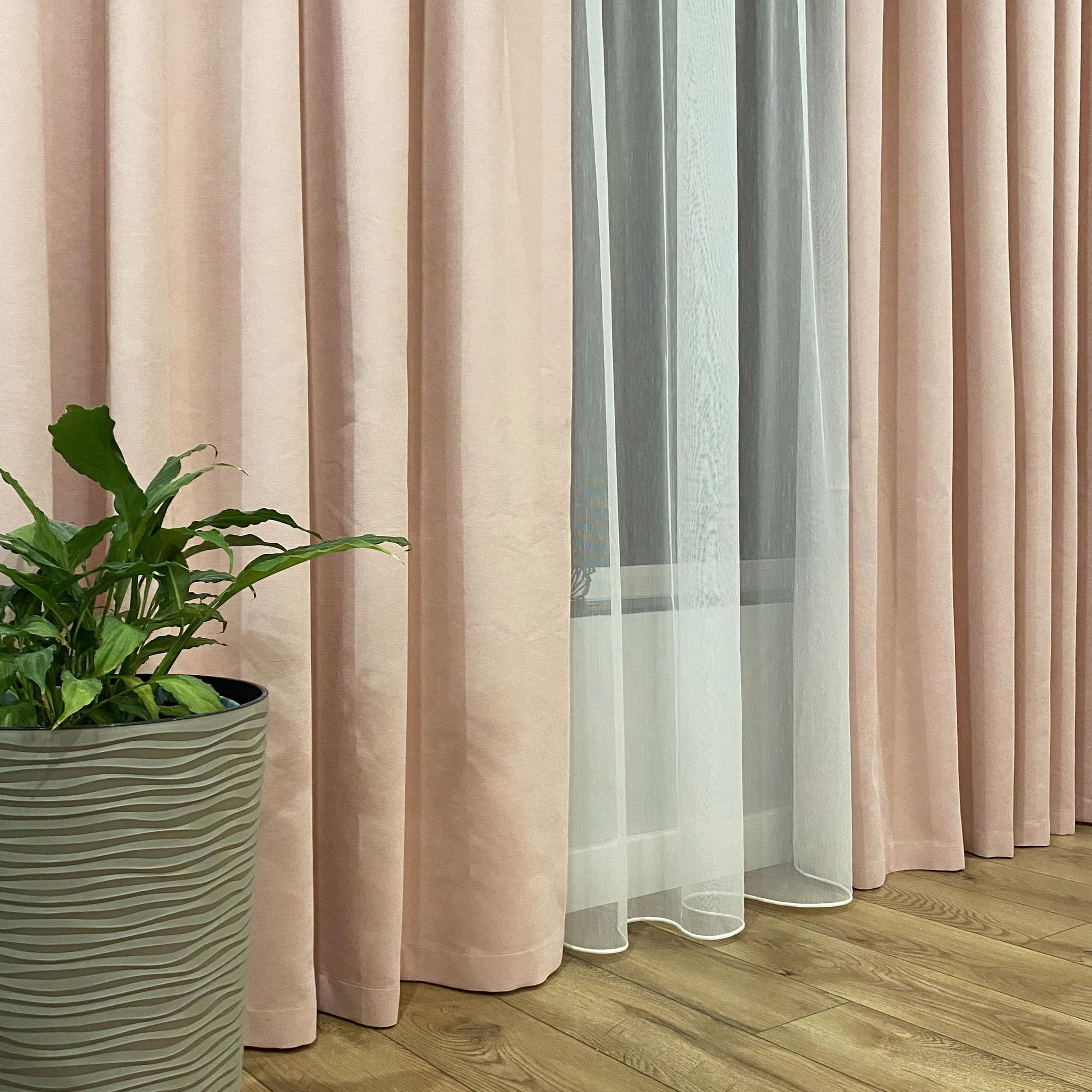 Шторы на тесьме с подхватами 150х250 см микровелюр 2 шт. и тюль бамбук 400х250 см Розово-персиковый/Теплый Белый (402528-МТ221В/150-400) - фото 7