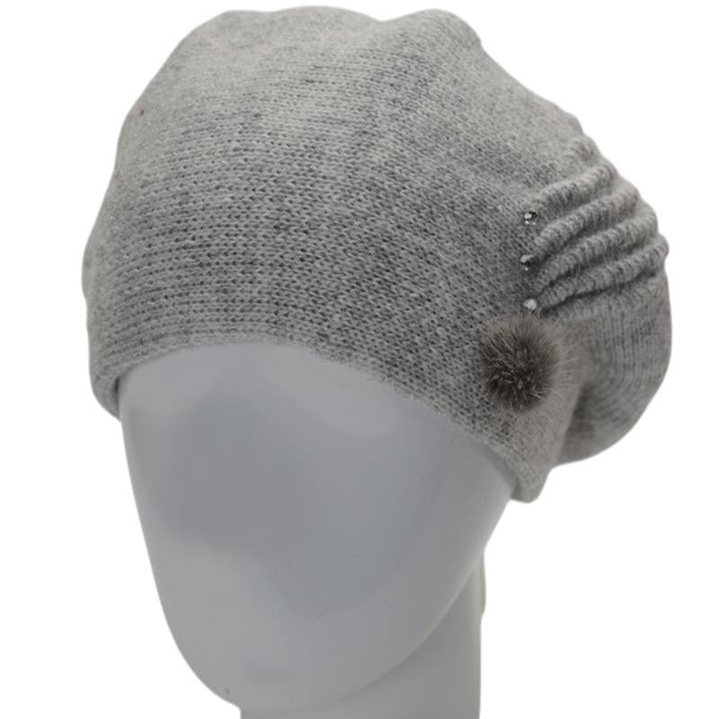 Берет женский двойной Lirus Ванесса с узором и стразами Светло-серый