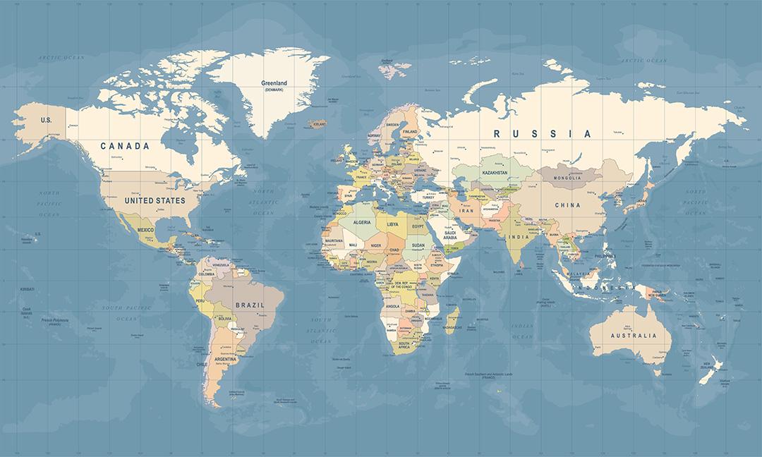 Широкоформатная карта мира в голубых оттенках 4х2,4 м (470074)