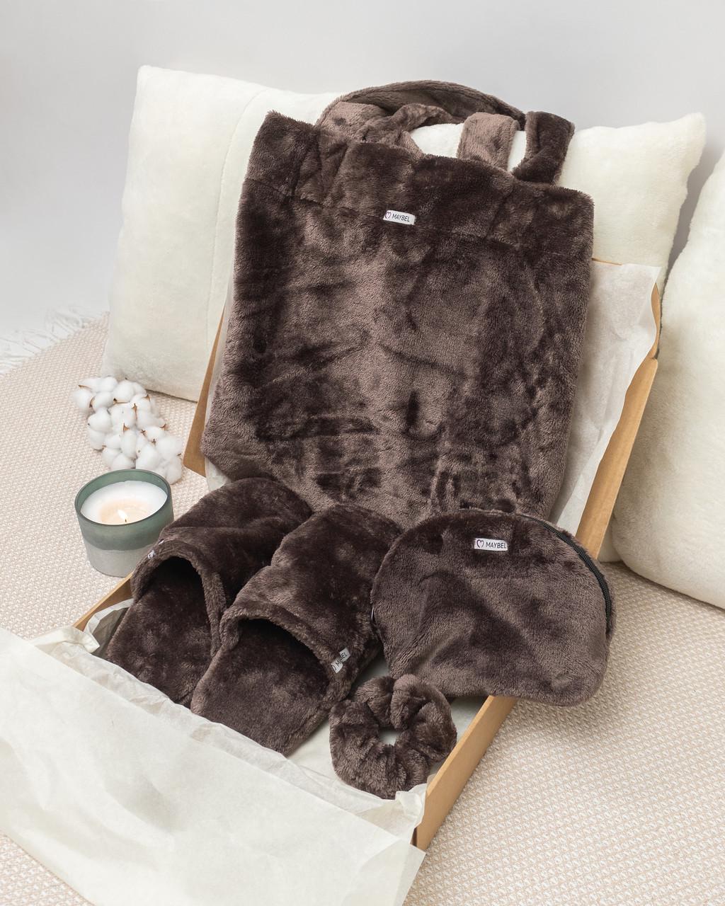 Подарочный набор тапочки/шопер и косметичка Шоколадный