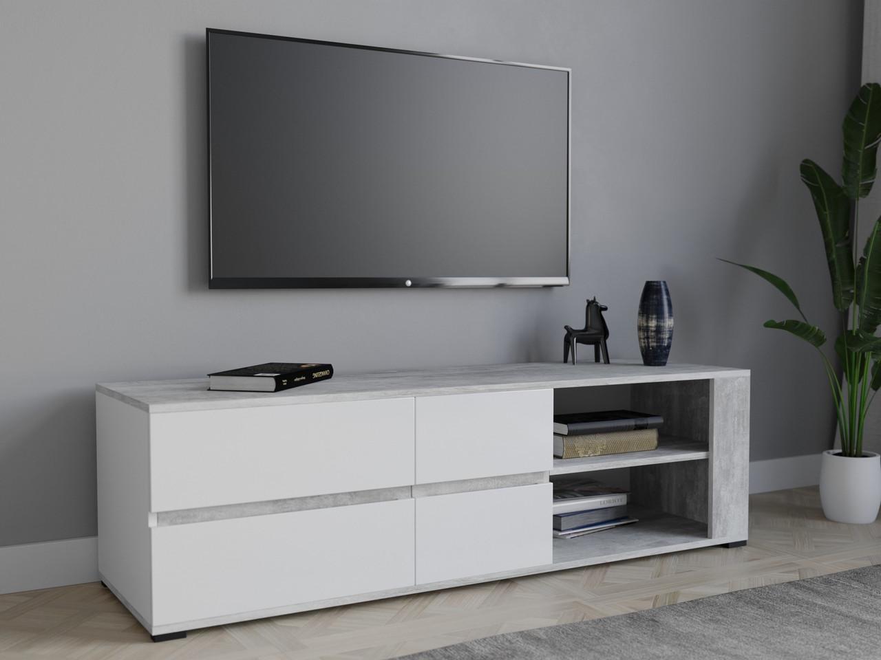 Тумба ТВ Moreli T-5 1500x430x450 мм Белый глянцевый/Бетон (mo-t5-beton)