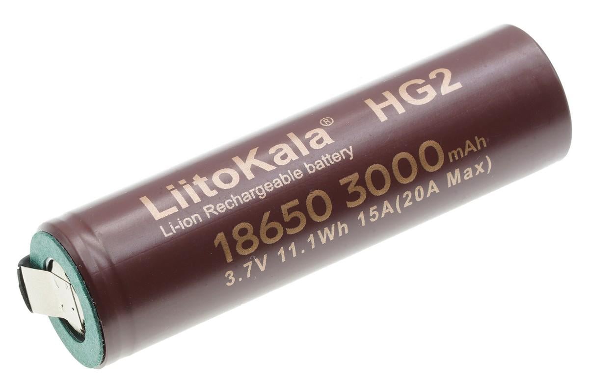 Аккумулятор 18650 LiitoKala 3000 mAh HG2-N высокотоковый клеммы 15А (шур565)