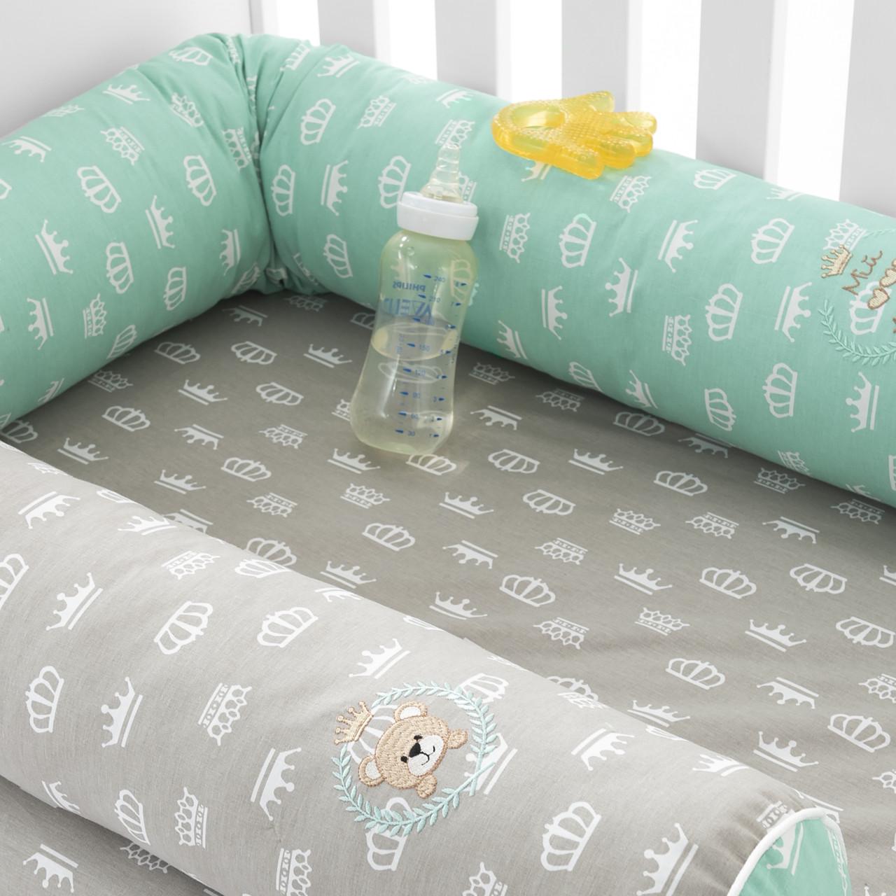 Набор защитный в кроватку IDEIA Papaella бортик/валик 120x15/60x15 см Бежевый (25897625) - фото 10