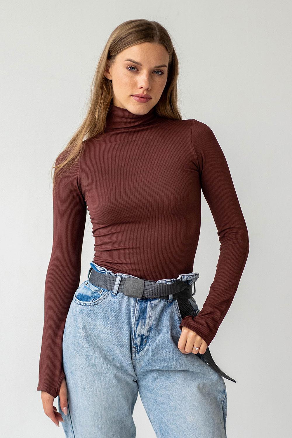 Водолазка жіноча Giulia FLEX LONGSLEEVE POWER в рубчик XXS/XS Brown-hot chocolate