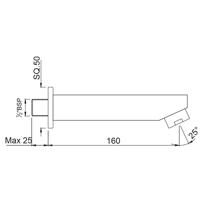 Излив для ванны настенный Jaquar Kubix Prime 160 мм (SPJ-CHR-35429) - фото 2