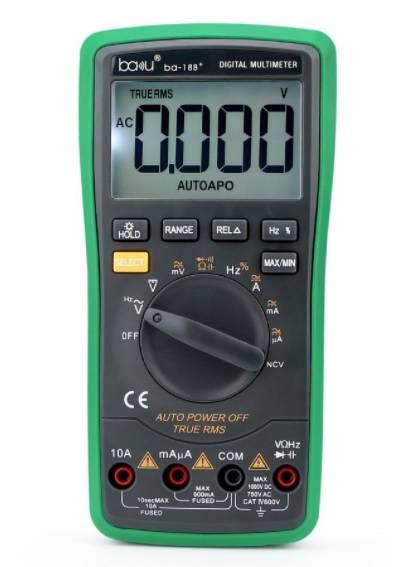 Мультиметр BAKKU BA-18B+ вимірювання V AC/DC AC/DC Ω C F hFE функції продзвонювання HOLD підсвічування (34562)