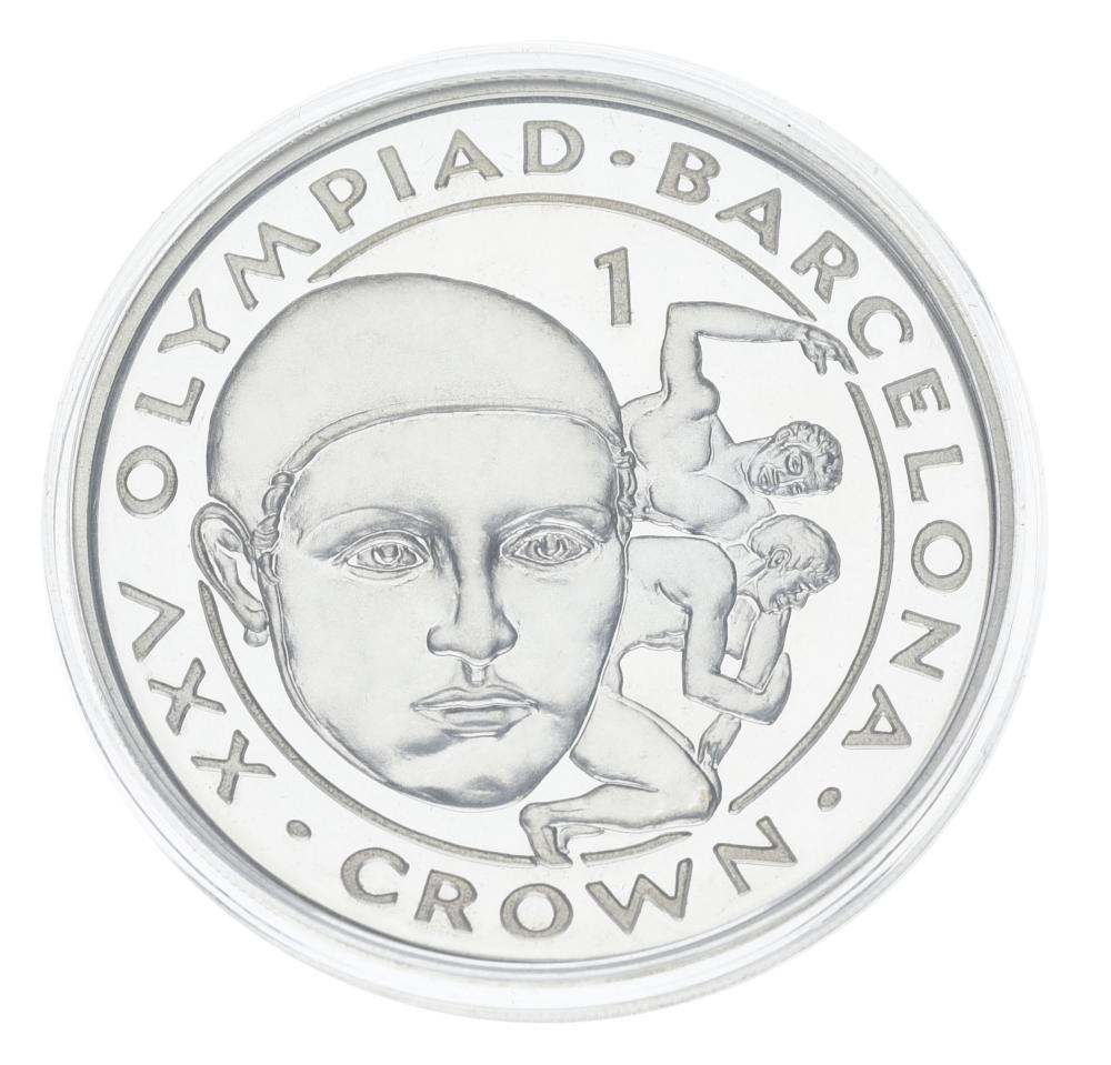 Коллекционная монета Гибралтар 1 крона 1991 года Серебро Proof XXV Летние Олимпийские игры в Барселоне 1992-Бокс (М23293)