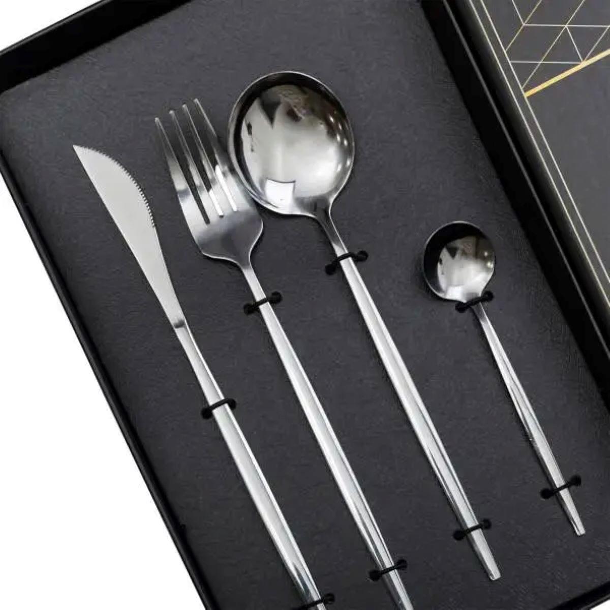 Набір столових приборів 24 пр. набір ложок виделок і ножів Сріблястий - фото 3 Набір столових приборів 24 пр. набір ложок виделок і ножів Сріблястий - фото 3