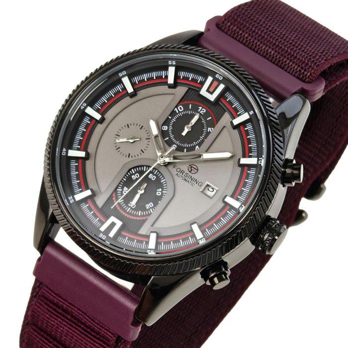Часы мужские Forsining Tennesy Wine Red 2 ремешки со стальным корпусом 44х16 мм Черный (150-96-2256)