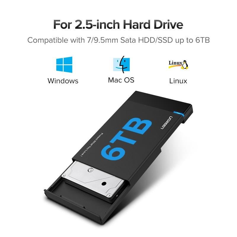 Внешний корпус для жесткого диска Ugreen US221 HDD/SSD карман SATA 2,5" USB 3.0 Черный - фото 2