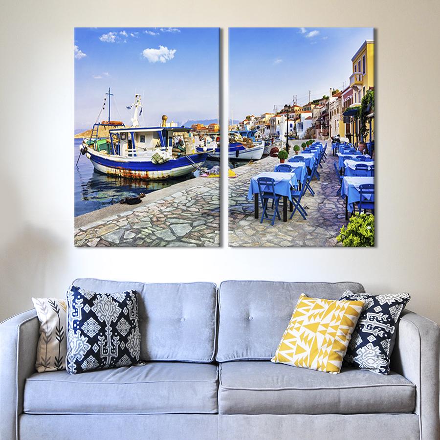 Настенный декор диптих картина на холсте для интерьера Райский уголок остров Халки 165x122 см (355-2)