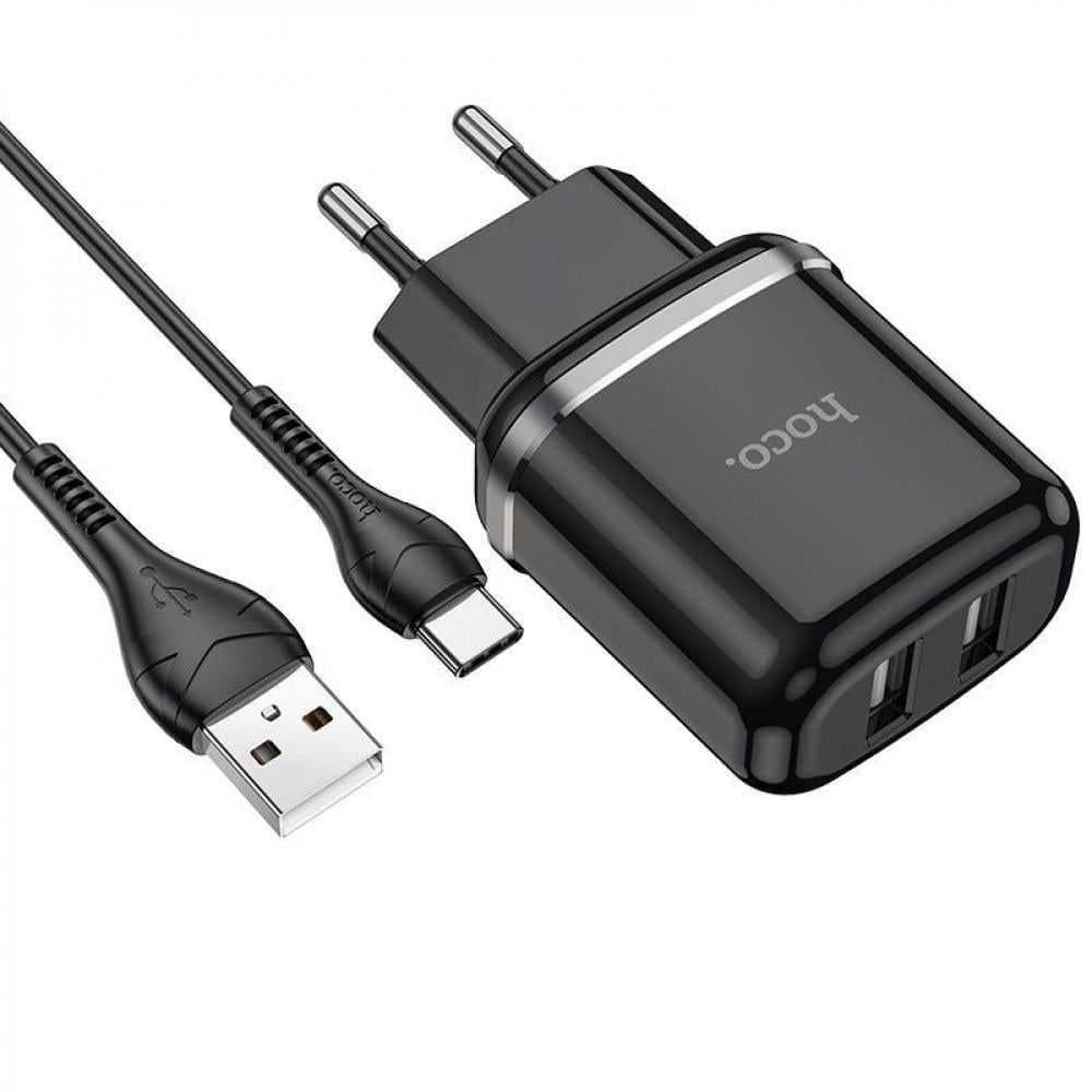 Зарядное устройство сетевое Hoco N4 Aspiring/Cable Type-C 2,4A 2USB Черный (30775 black)